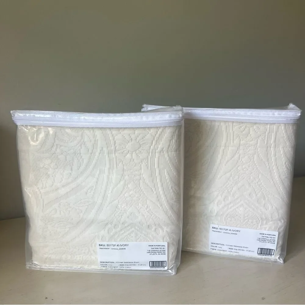 The Company Store King Matelasse Shams NWT Ivory Hillcrest 100% Cotton